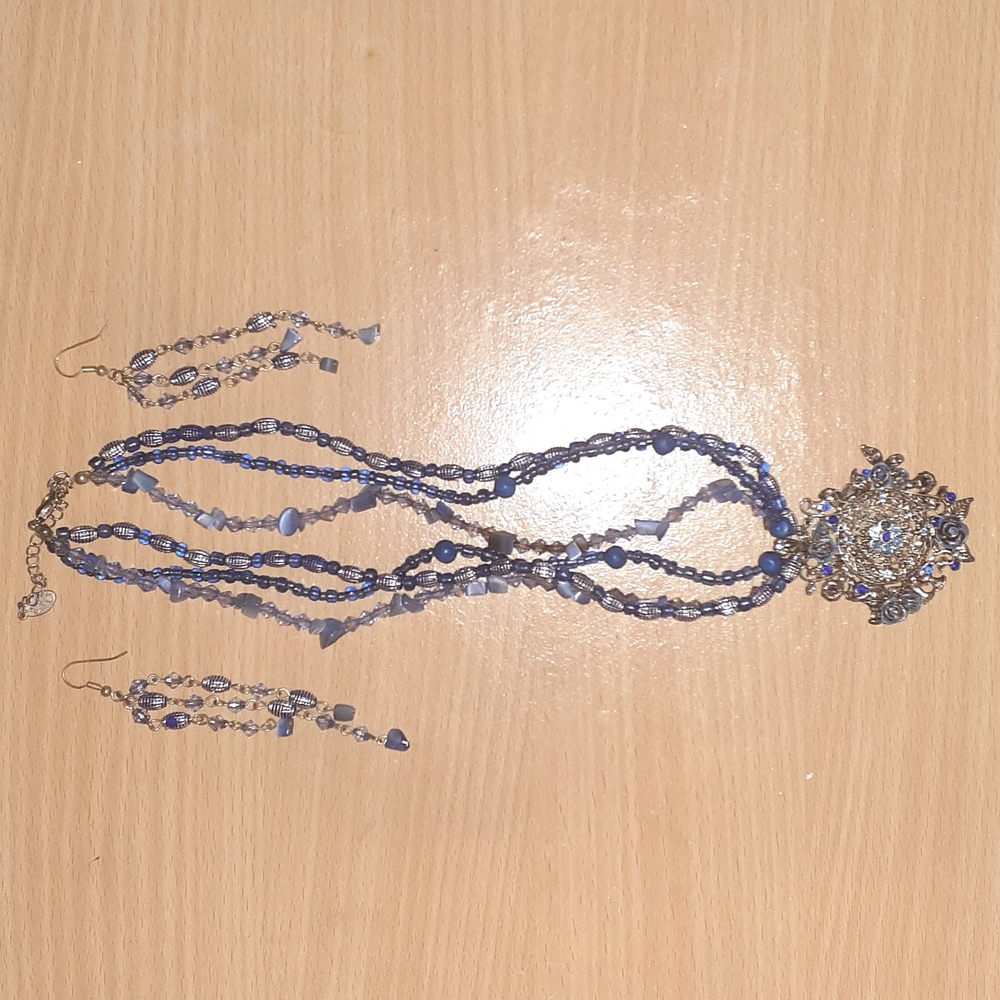Beaded earrings and necklace with medallion set